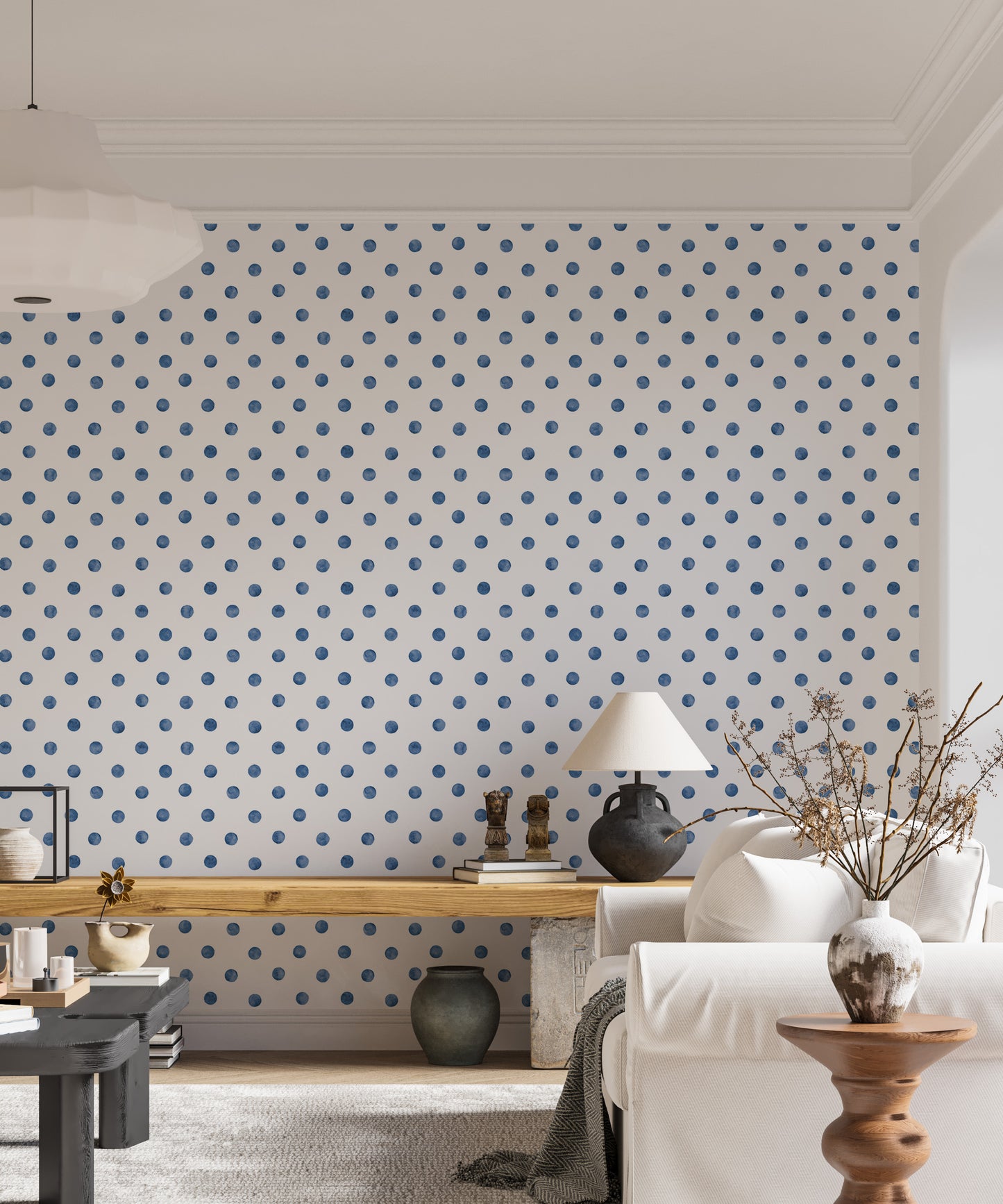 Blue Color Polka Dots Indigo Repeat Pattern Wallpaper