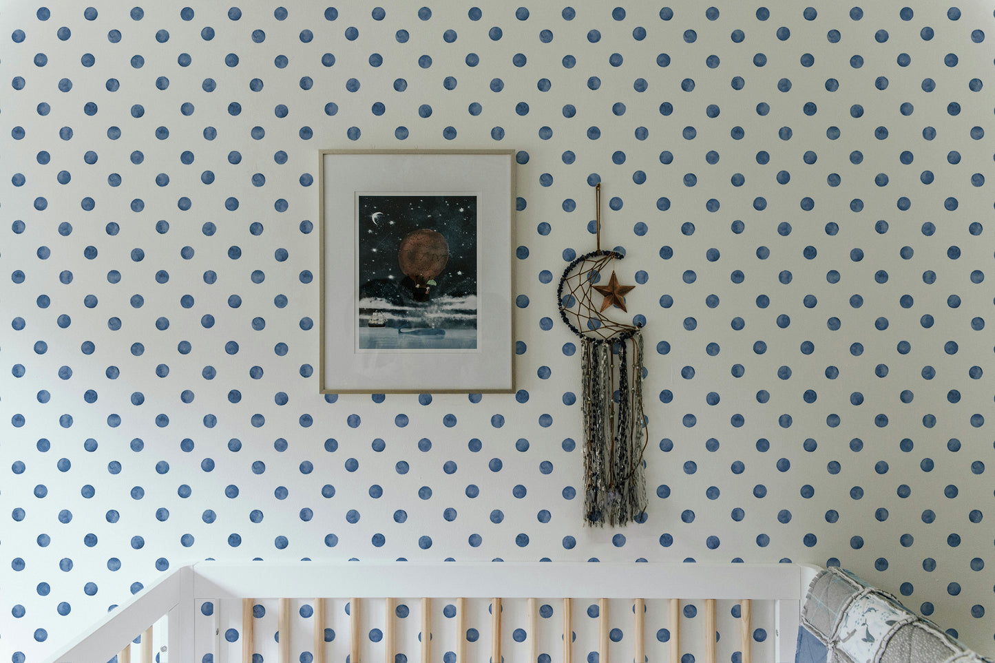 Blue Color Polka Dots Indigo Repeat Pattern Wallpaper