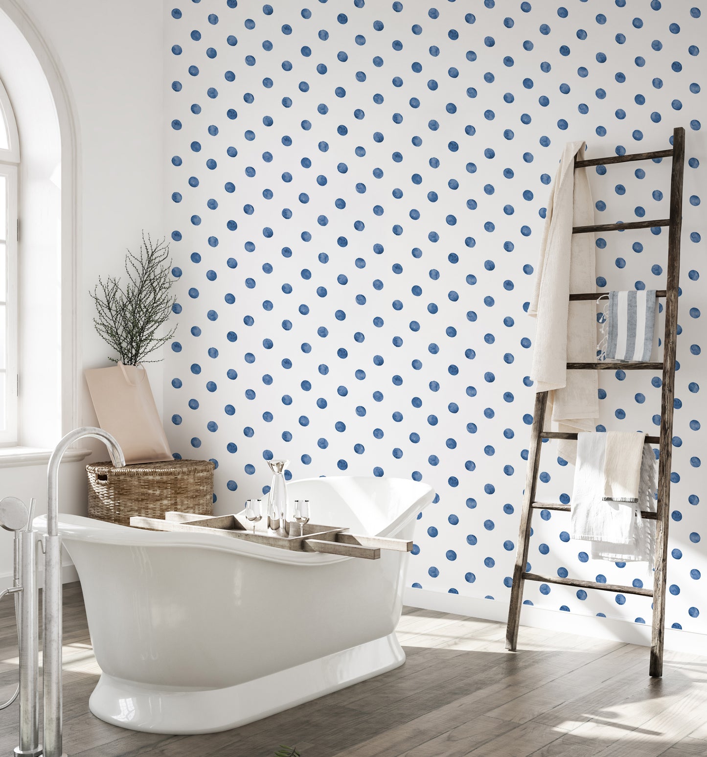 Blue Color Polka Dots Indigo Repeat Pattern Wallpaper