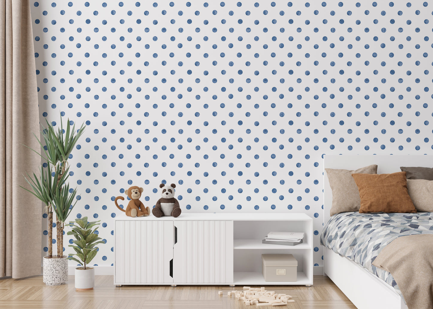 Blue Color Polka Dots Indigo Repeat Pattern Wallpaper