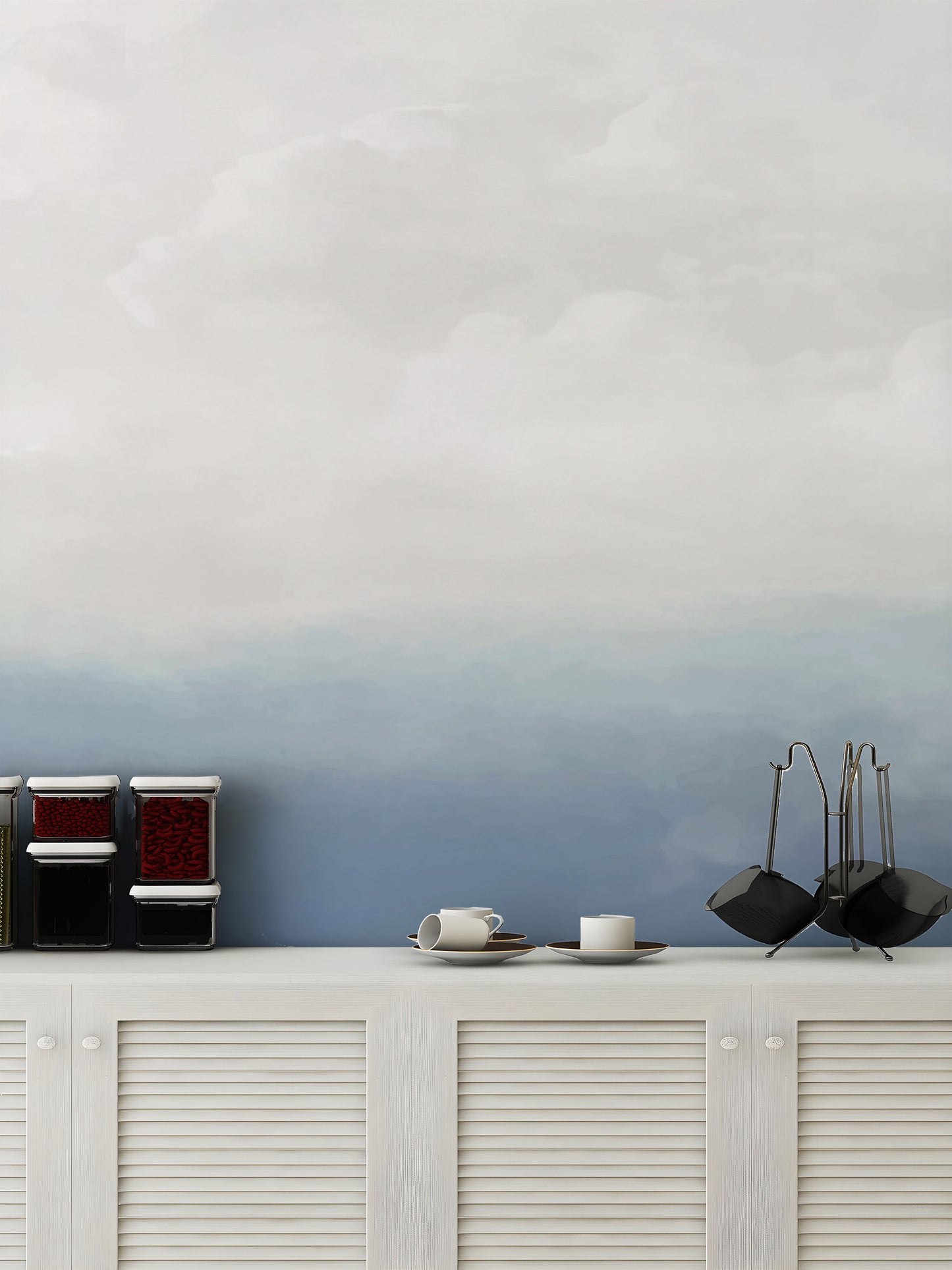 Blue sky wallpaper mural for peaceful and open spaces
