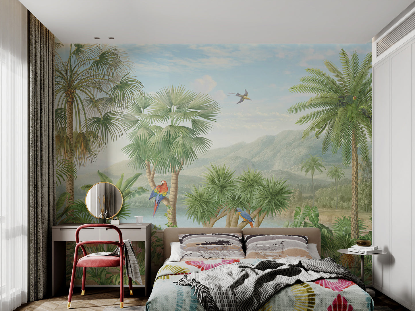 Jungle Paradise Mural with Exotic Birds