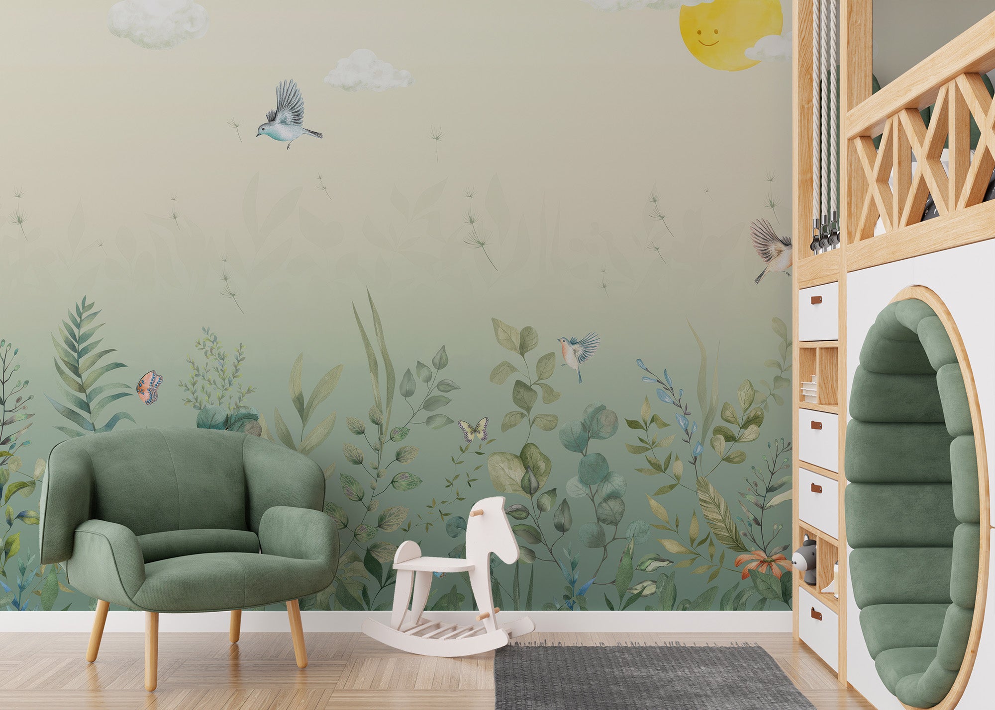 Nature-inspired garden mural with sun-kissed blooms