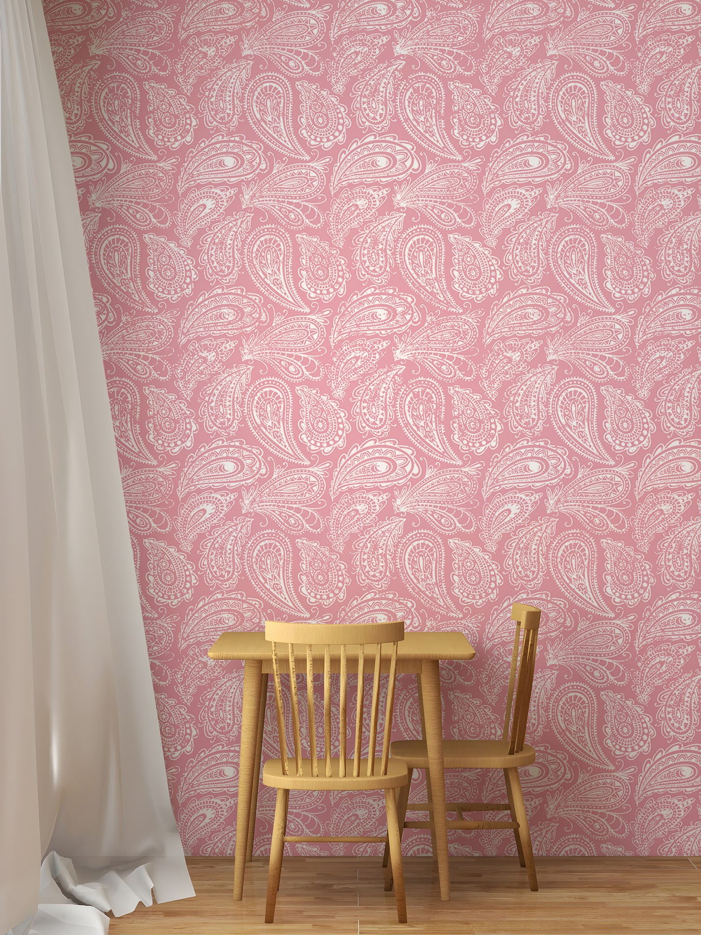 Pink Color Hand Drawn Paisley Ornament Wallpaper