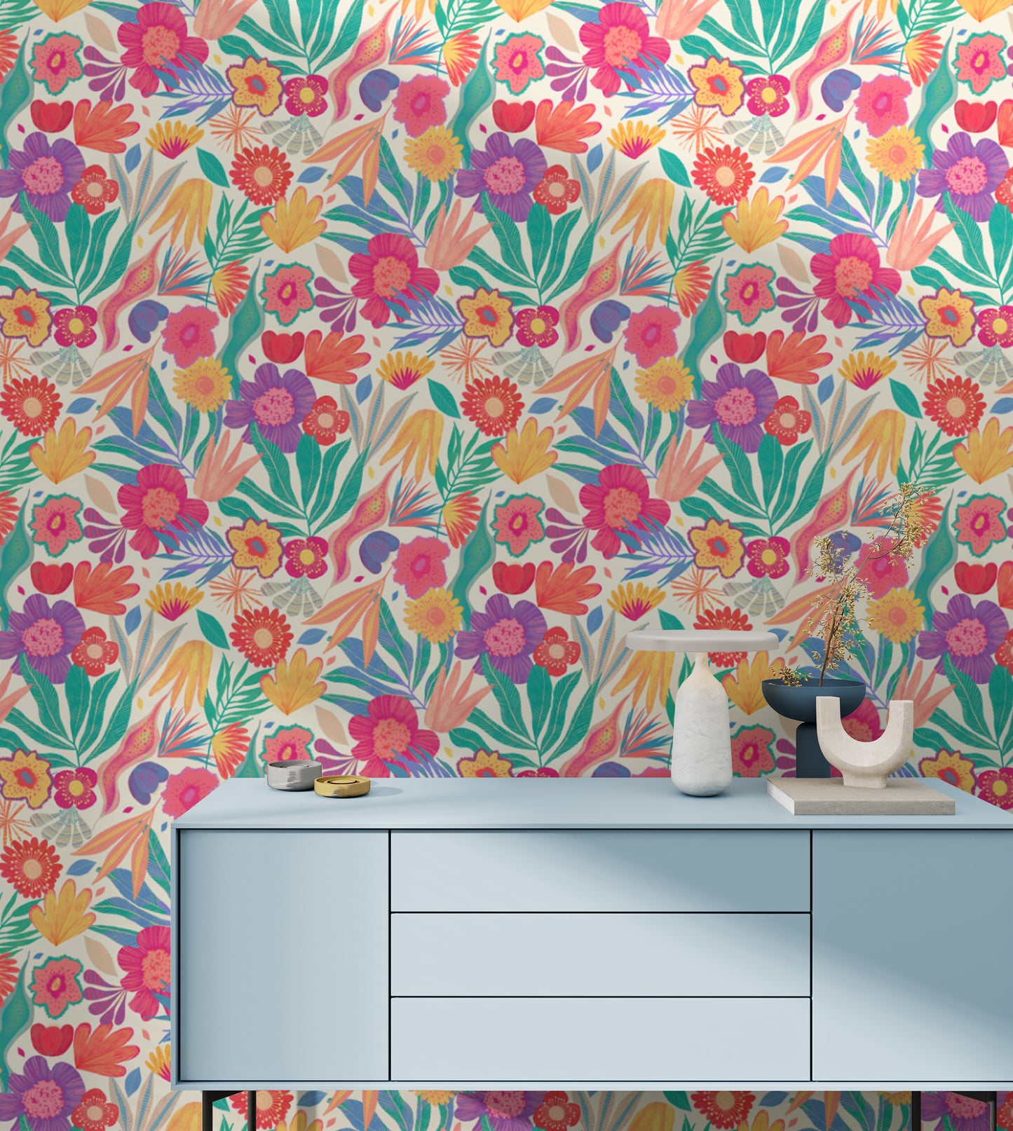 Bold and vivid exotic blooms wall mural for unique decor
