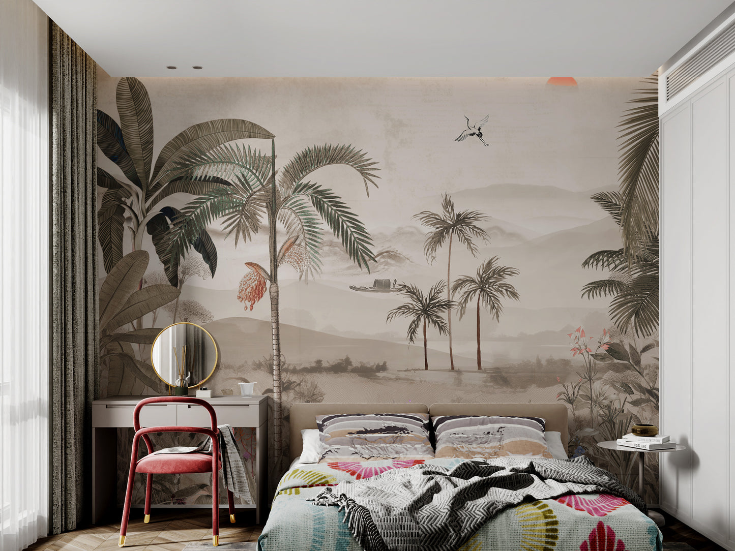 Vintage Tropical Jungle Landscape Wallpaper