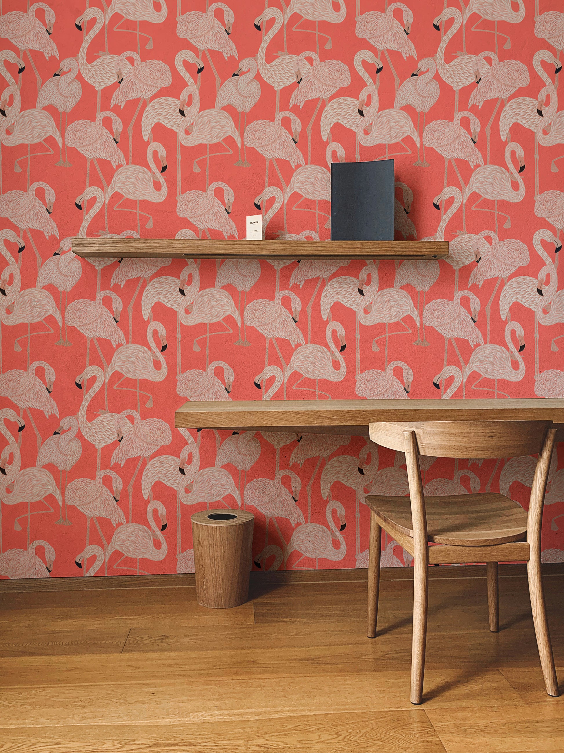 Peel and stick wallpaper with pink flamingo design