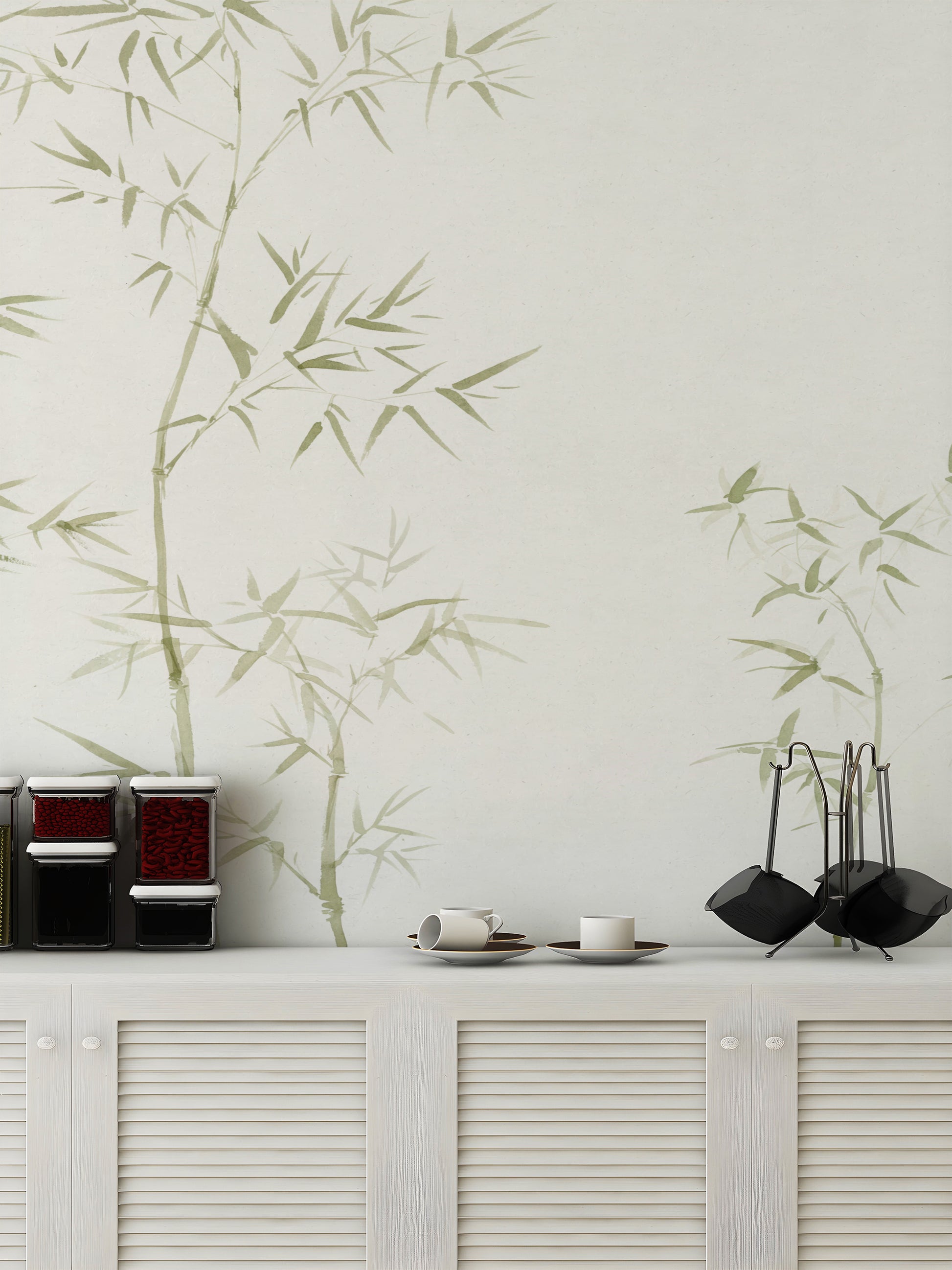 Green bamboo tree wallpaper with a watercolor design
