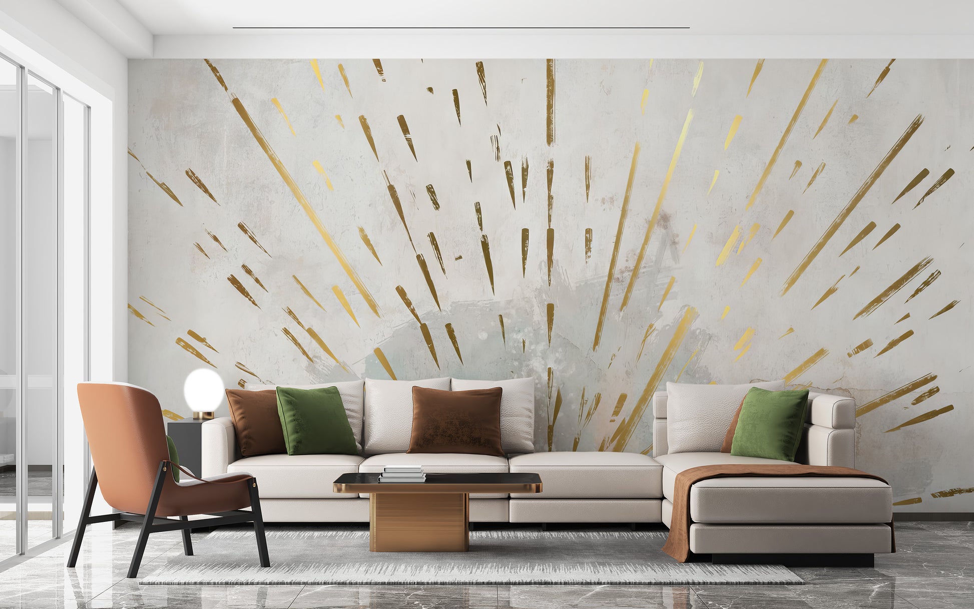 Create a sleek space with Golden Streaks Wallpaper Mural