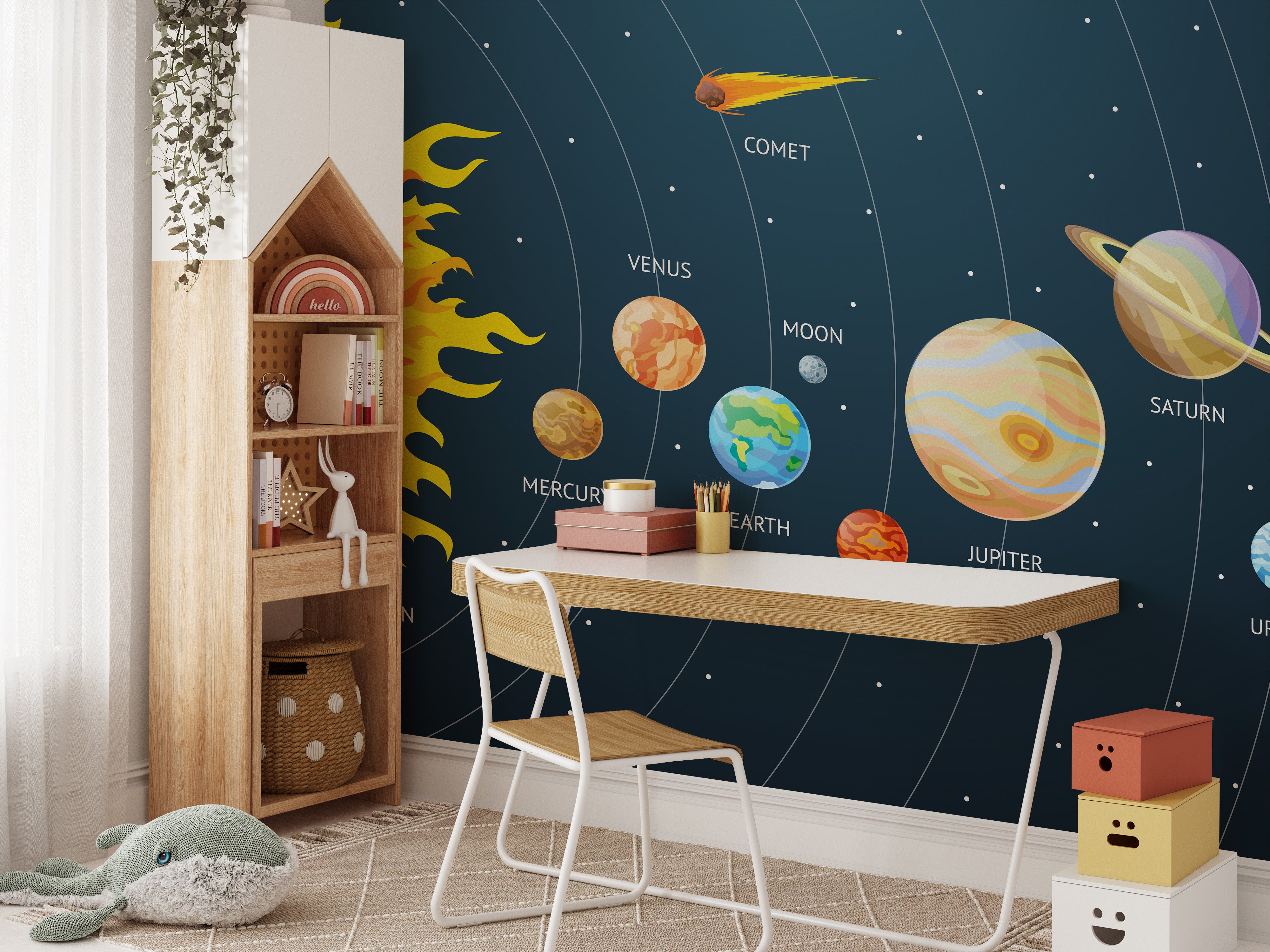 Solar wallpaper mural with planets' orbits
