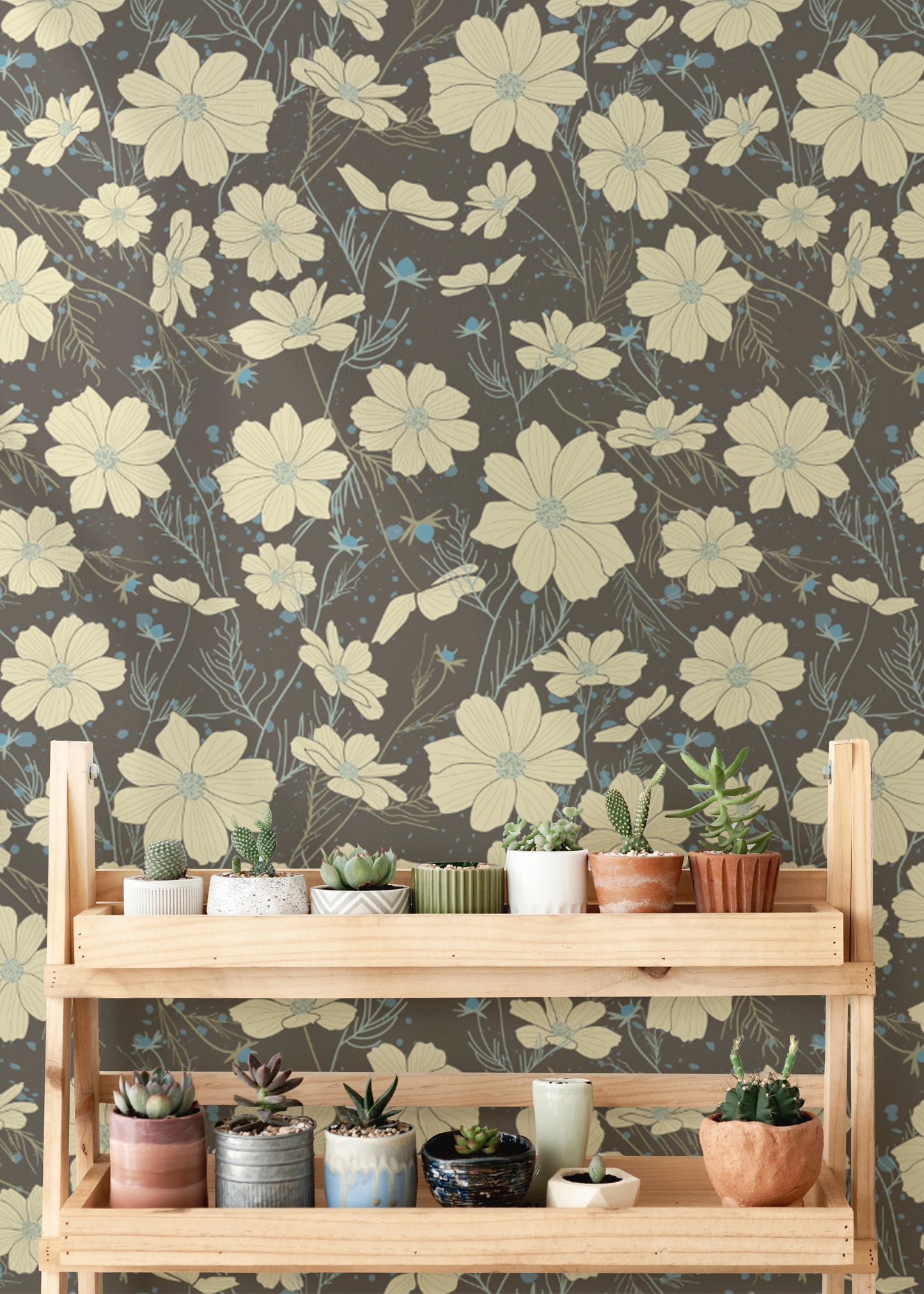 Sophisticated gray wallpaper with delicate floral patterns
