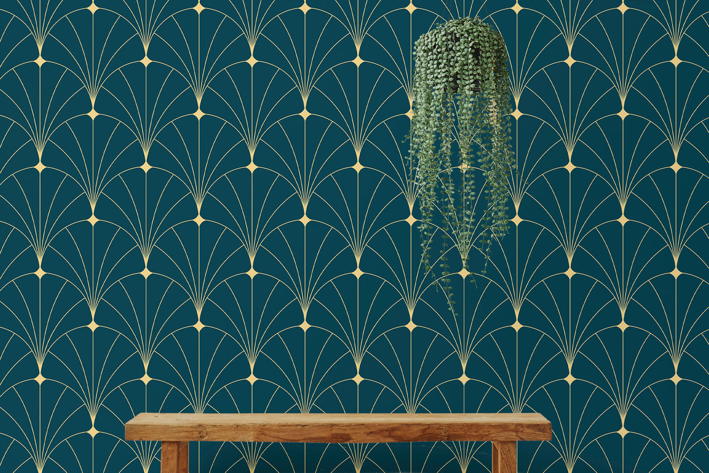 Subtle blue Art Deco abstract wall patterns.