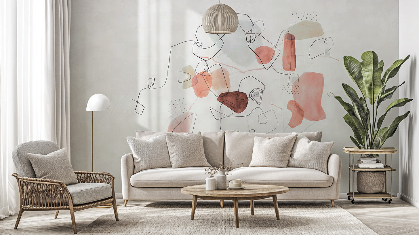 Modern pink abstract mural for trendy and vibrant decor