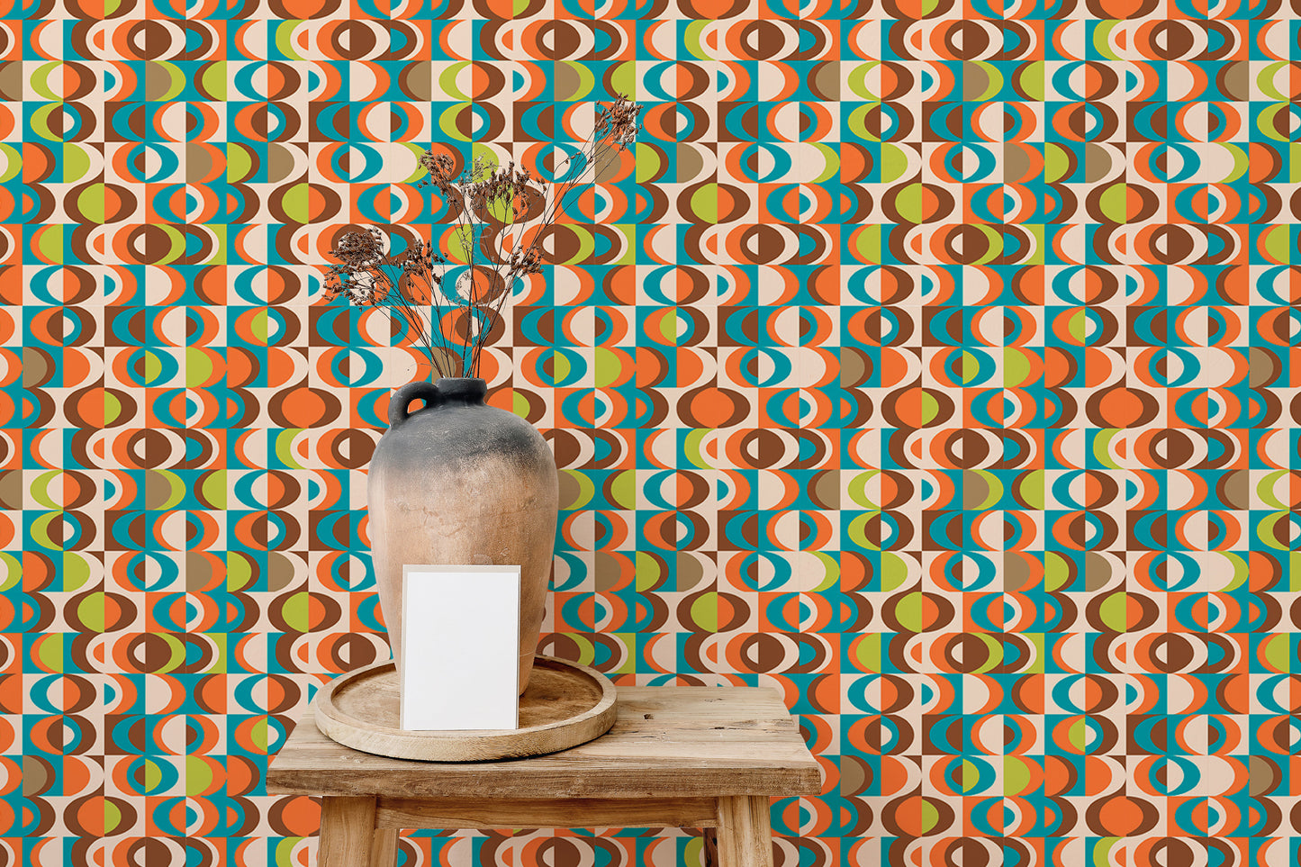 Terracotta Repeat Pattern Mid Century Vintage Wallpaper