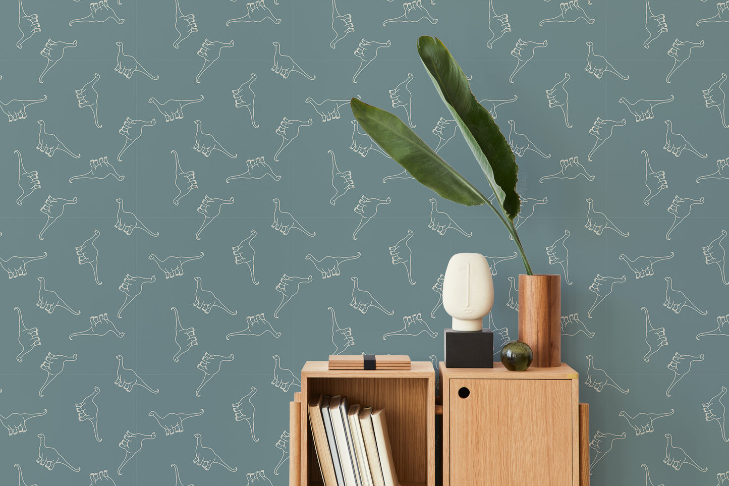 Neutral wallpaper featuring Apatosaurus dinosaurs for nurseries