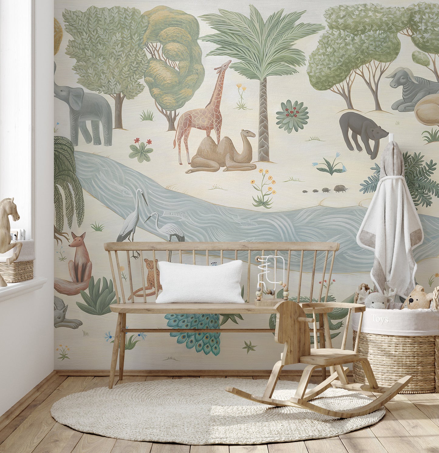 Peel and stick jungle wildlife mural for kids' walls