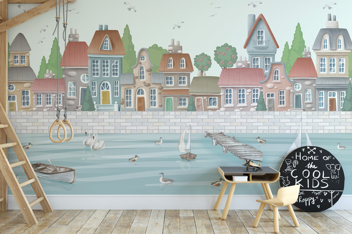 Charming Coastal Town Wall Mural