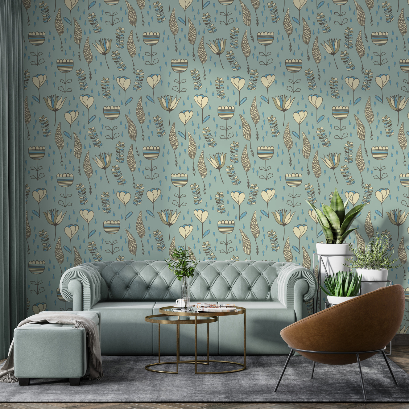 Elegant wallpaper featuring simple and charming naive blooms
