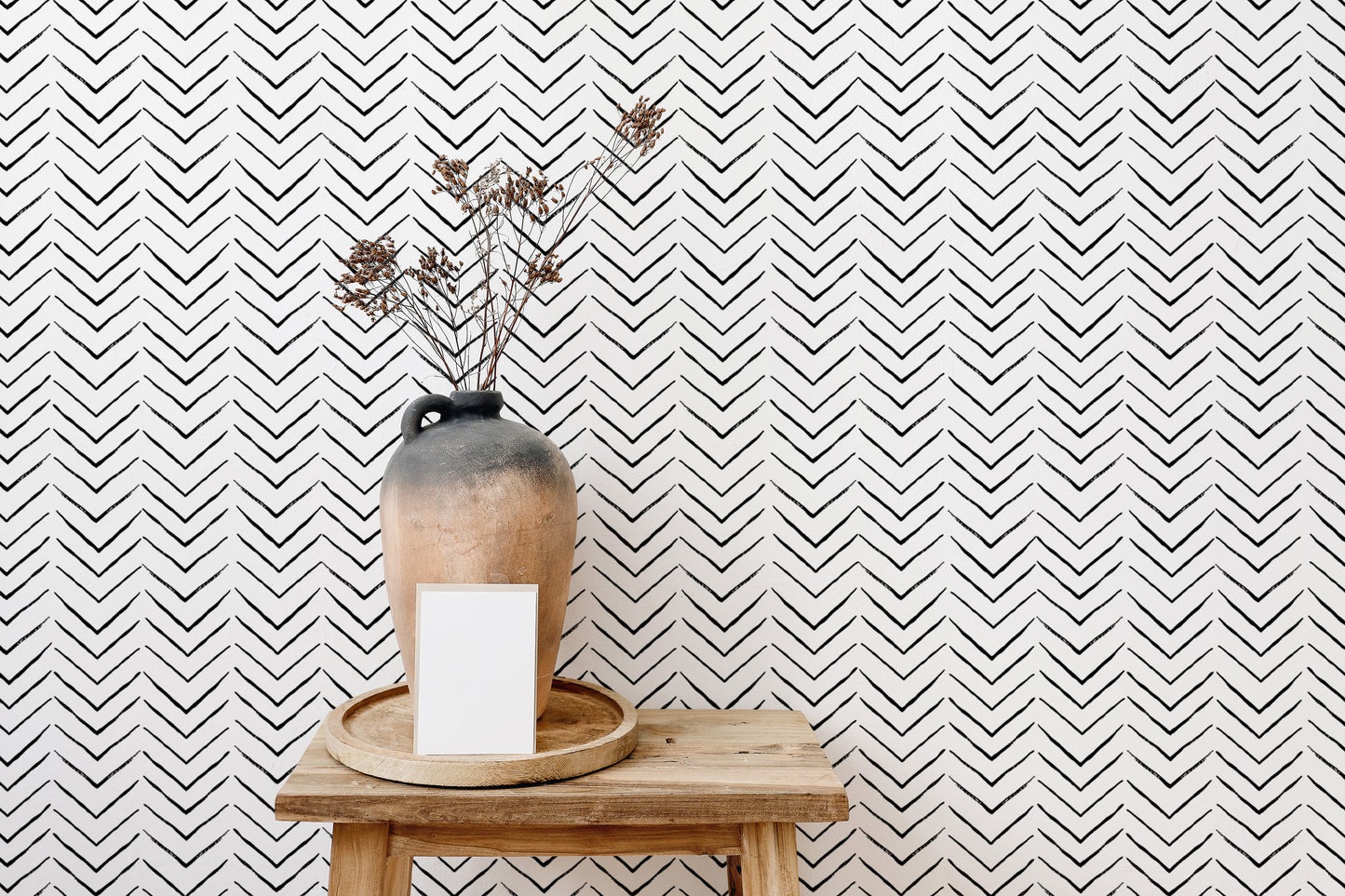 Black and White Ethnic Geometric Scandinavian Wallpaper