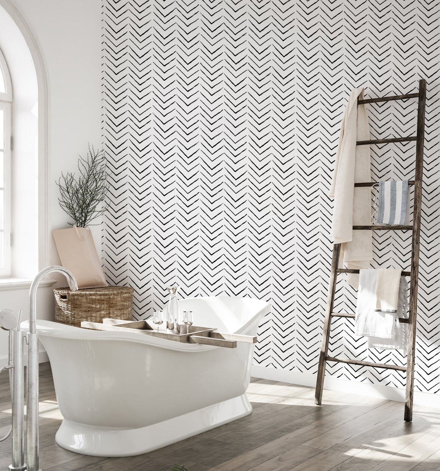 Black and White Ethnic Geometric Scandinavian Wallpaper