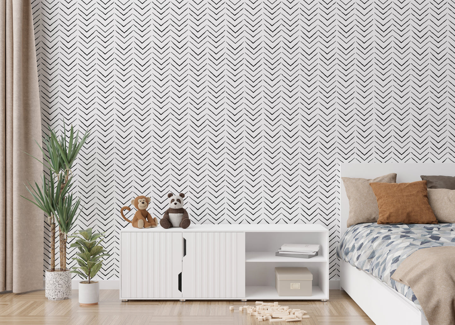 Black and White Ethnic Geometric Scandinavian Wallpaper