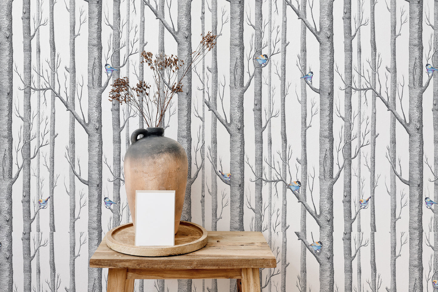 Forest White Background Scandinavian Style Wallpaper