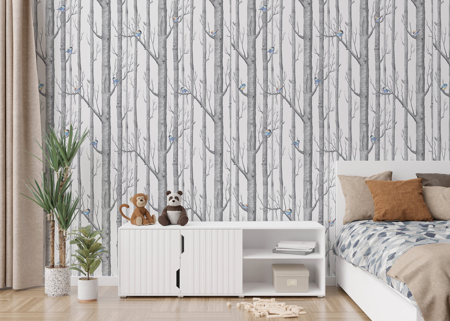 Forest White Background Scandinavian Style Wallpaper