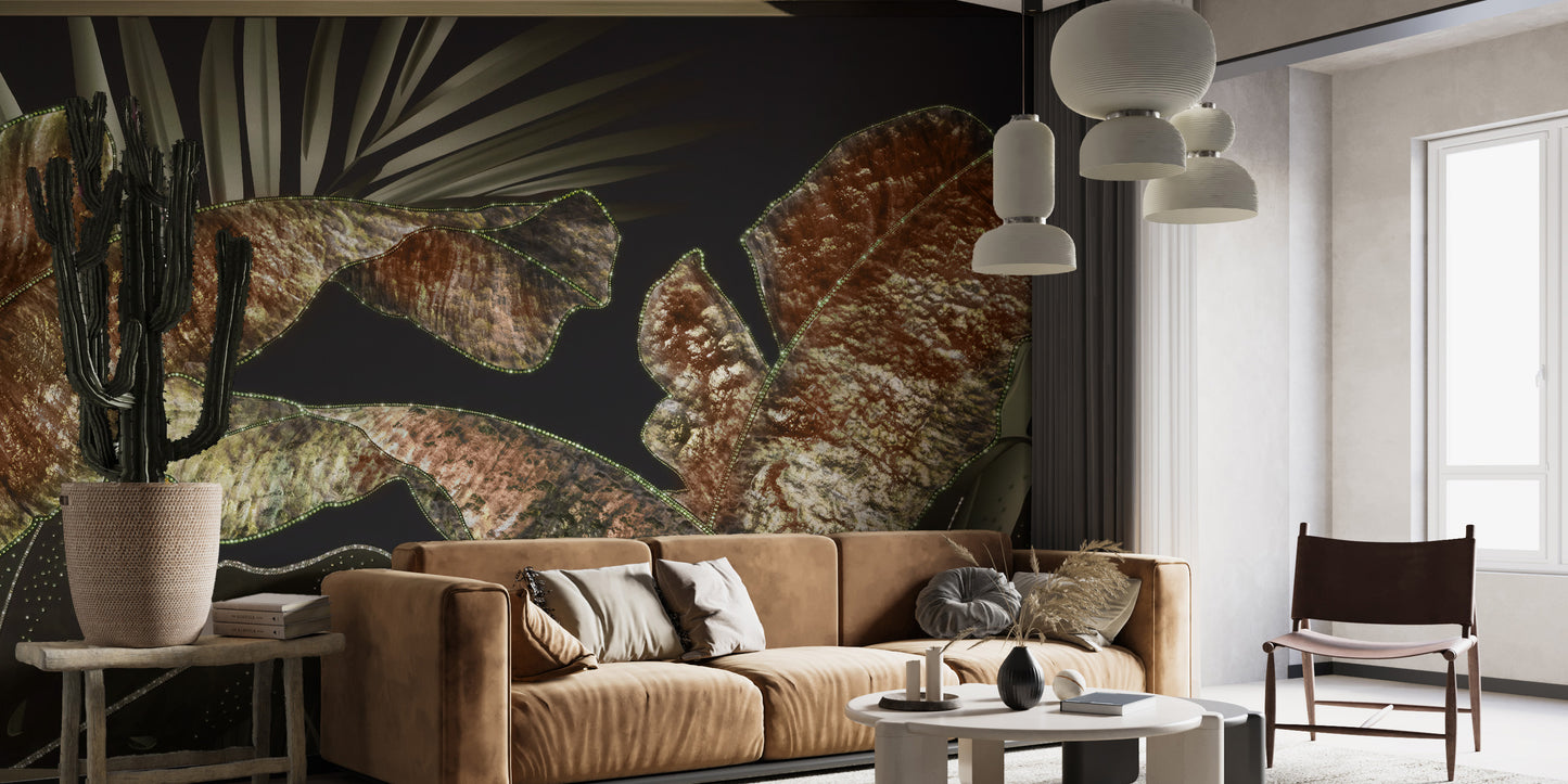 Nature-inspired golden leaves wall decor
