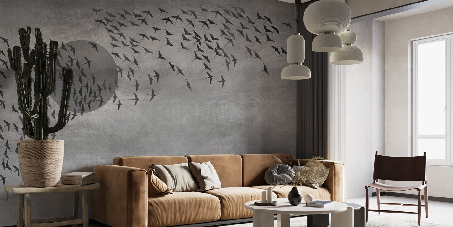 Flying Birds Gray Tone Wallpaper