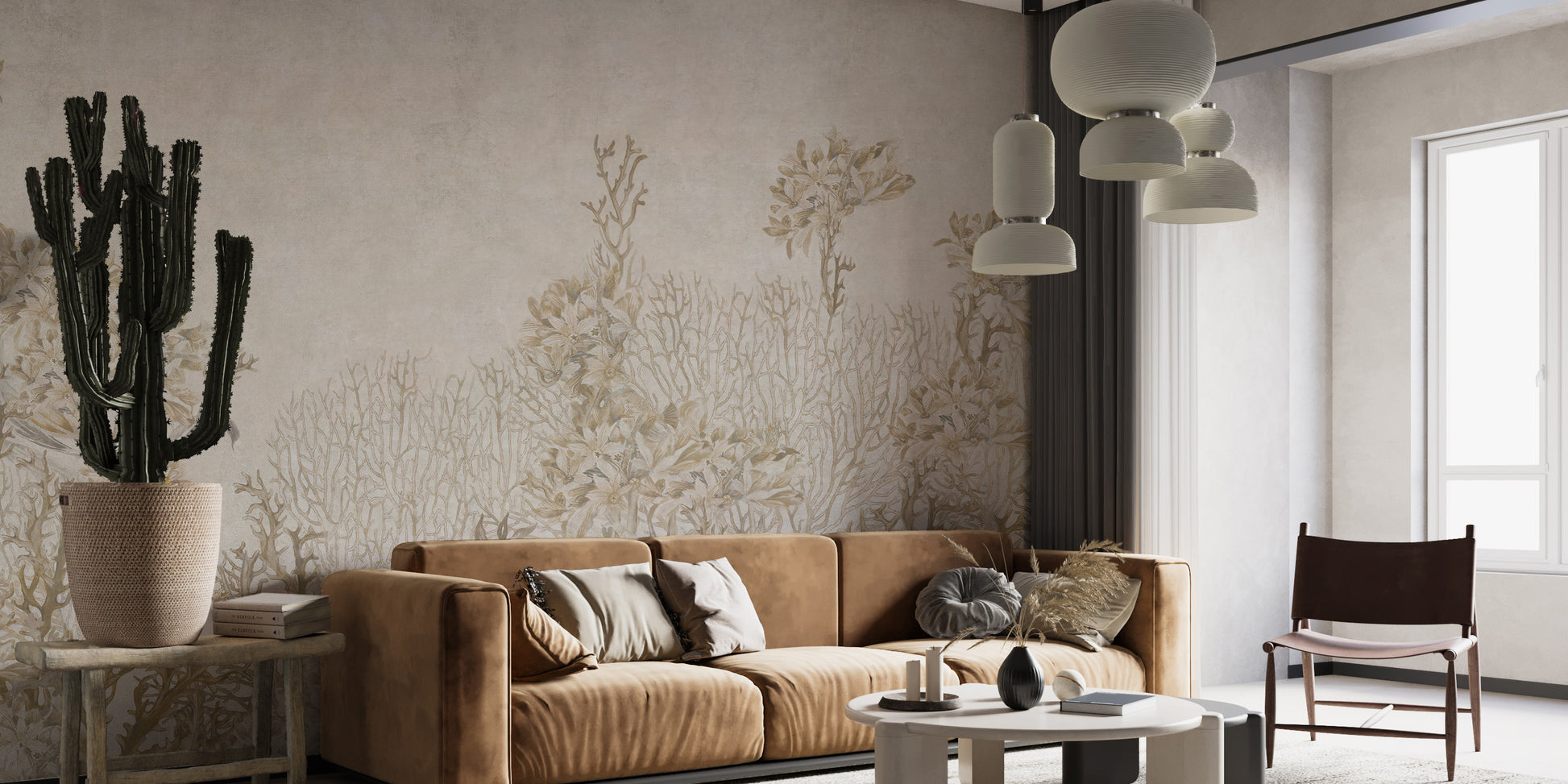 Sepia-Toned Flowers Shaded Mural for Stylish Spaces