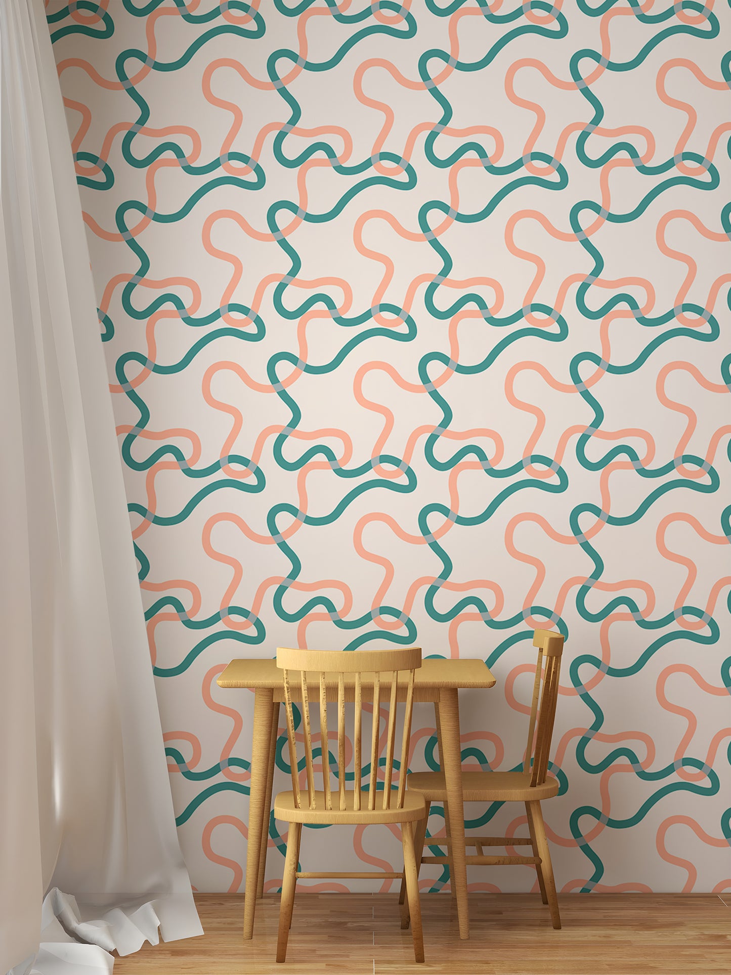 Naive Boho Green and Orange Lines Wallpaper