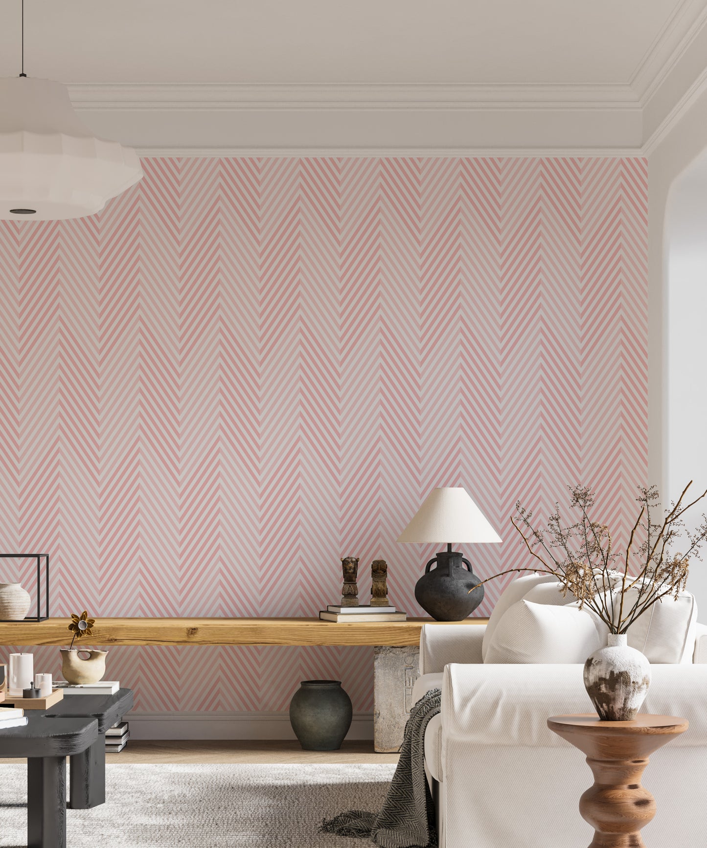 Chevron Pink and White Geometric Vector Wallpaper