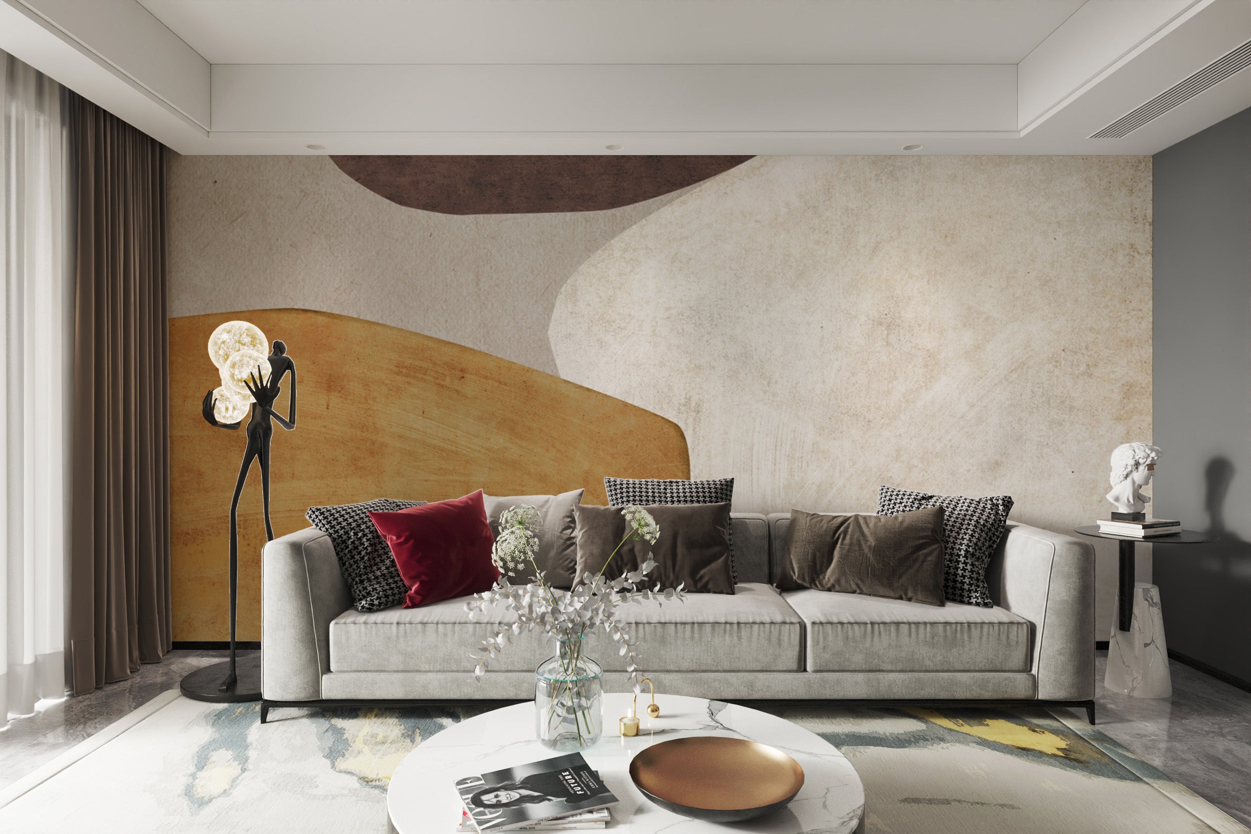 Abstract mural with soft curves and organic shapes