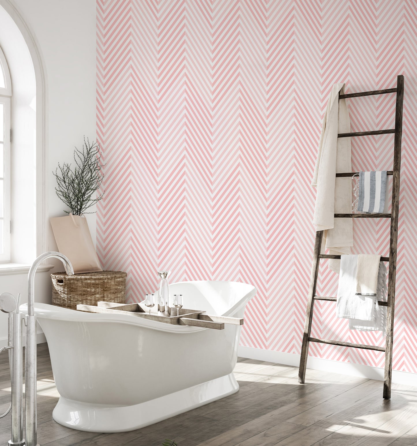 Chevron Pink and White Geometric Vector Wallpaper