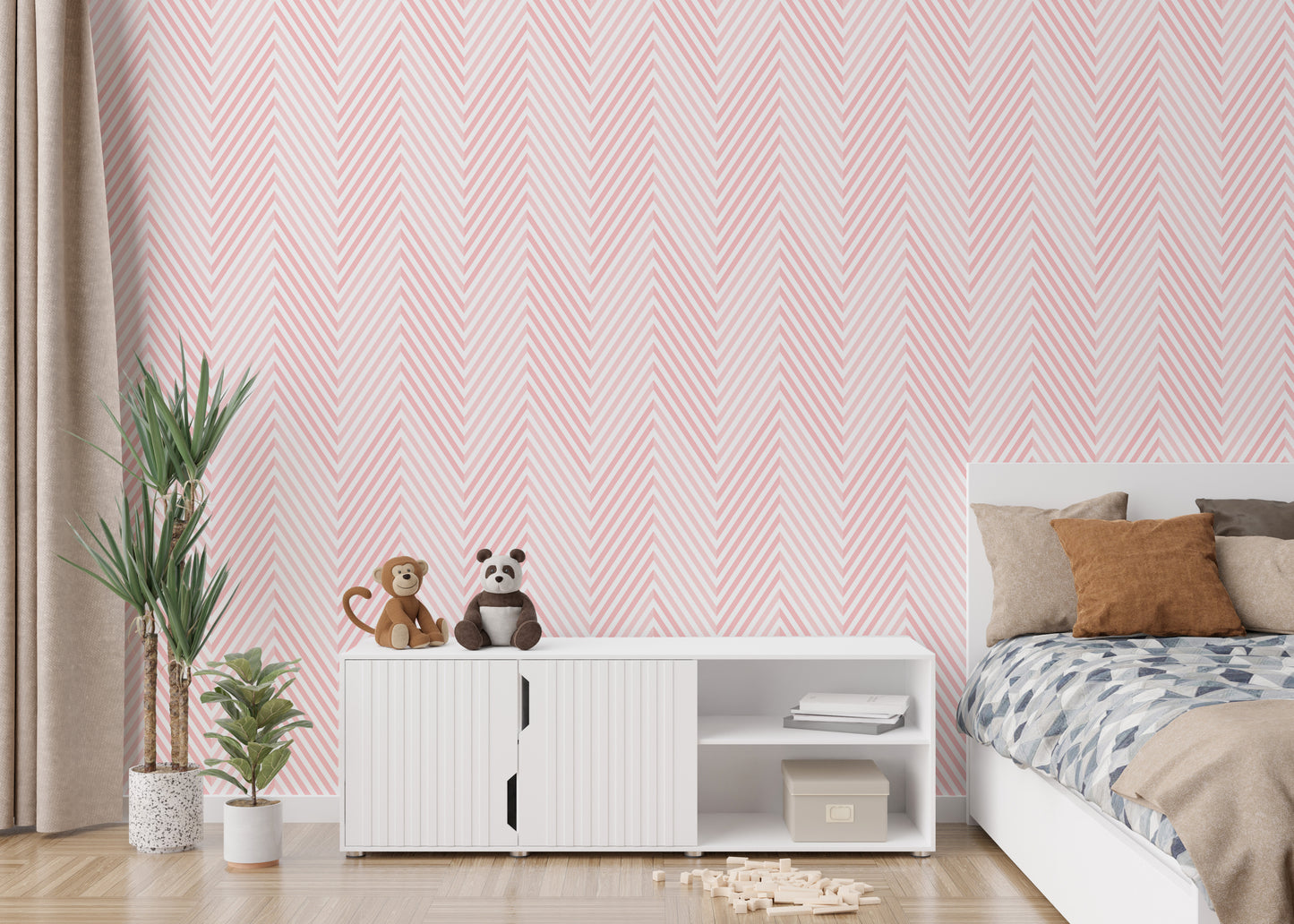 Chevron Pink and White Geometric Vector Wallpaper