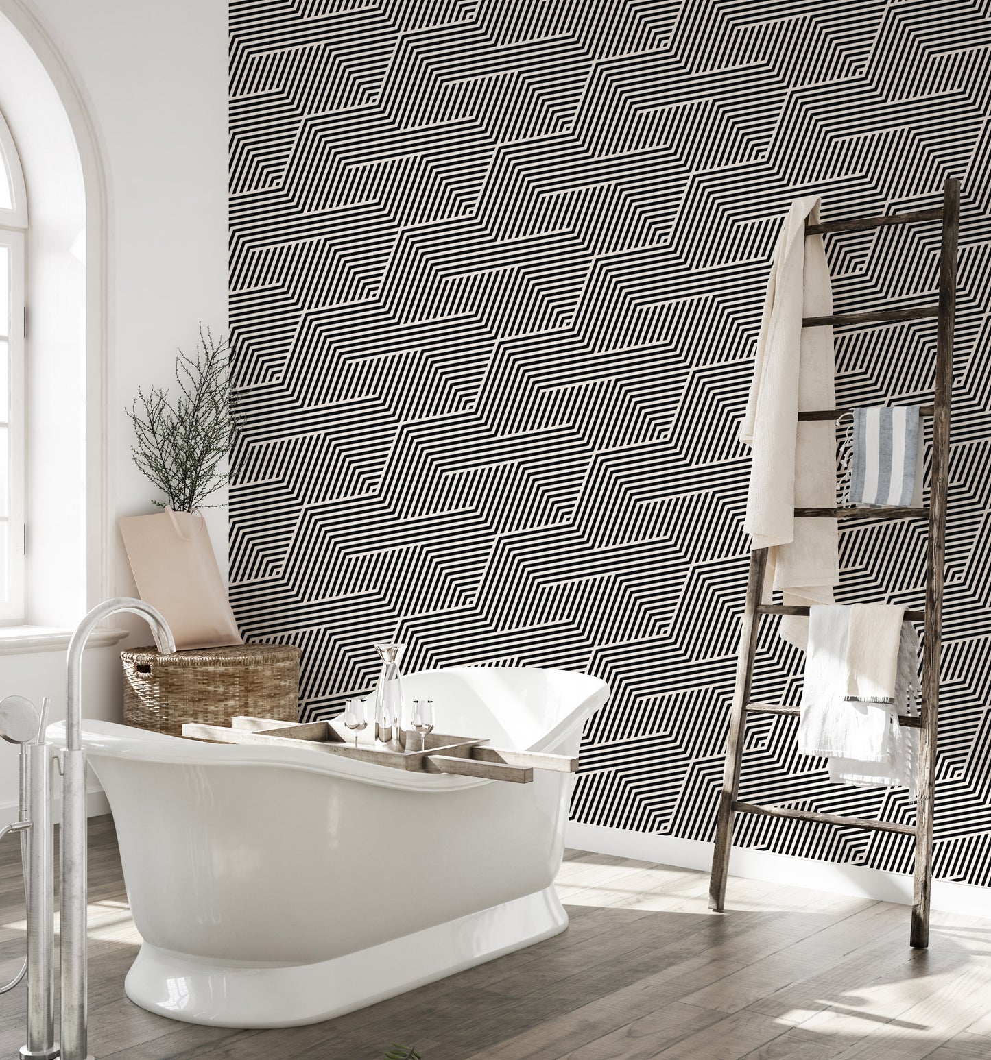 Black and White Zigzag Geometric Stripes Wallpaper