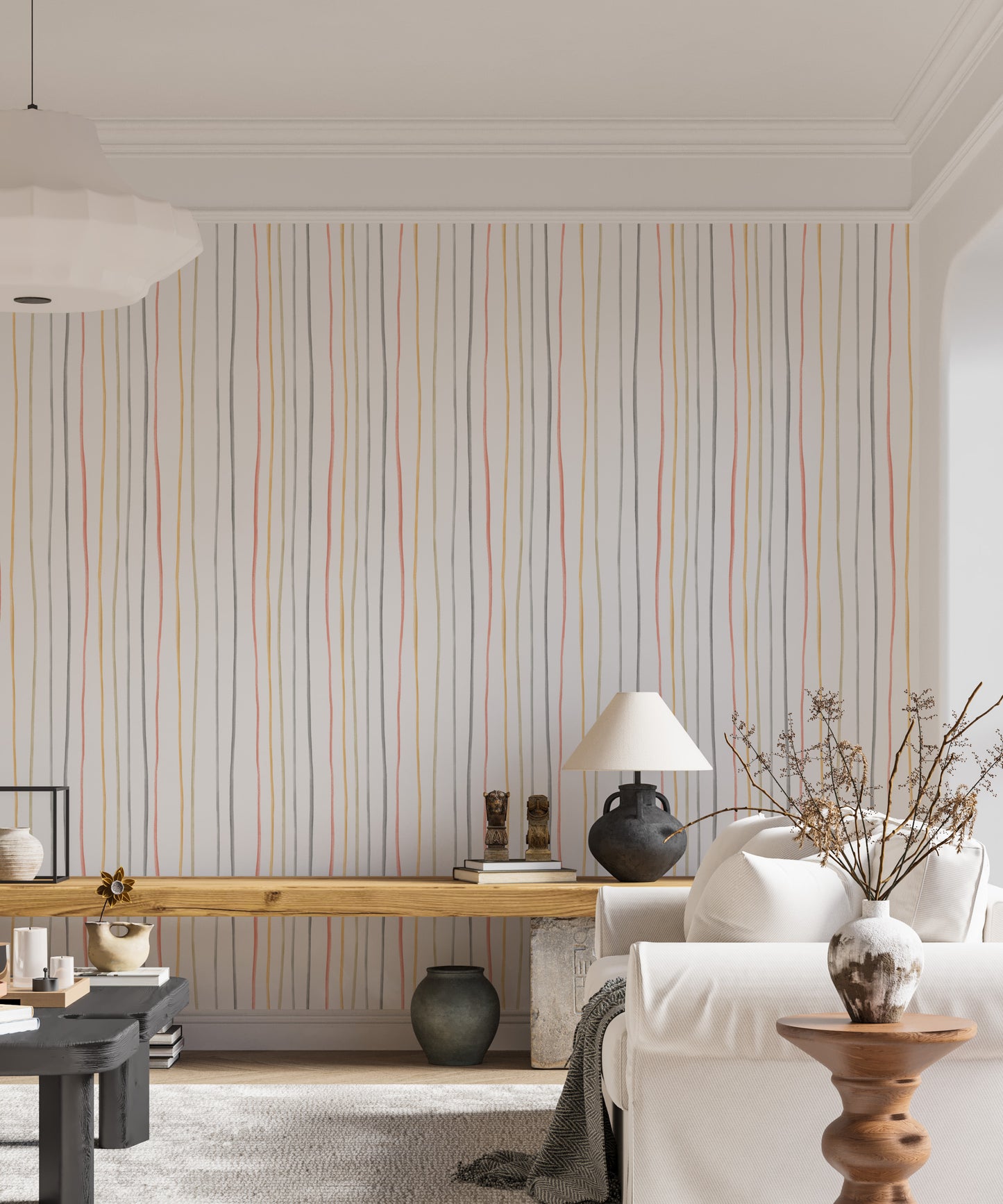 Pastel Colors Hand Drawn Striped Pattern Wallpaper