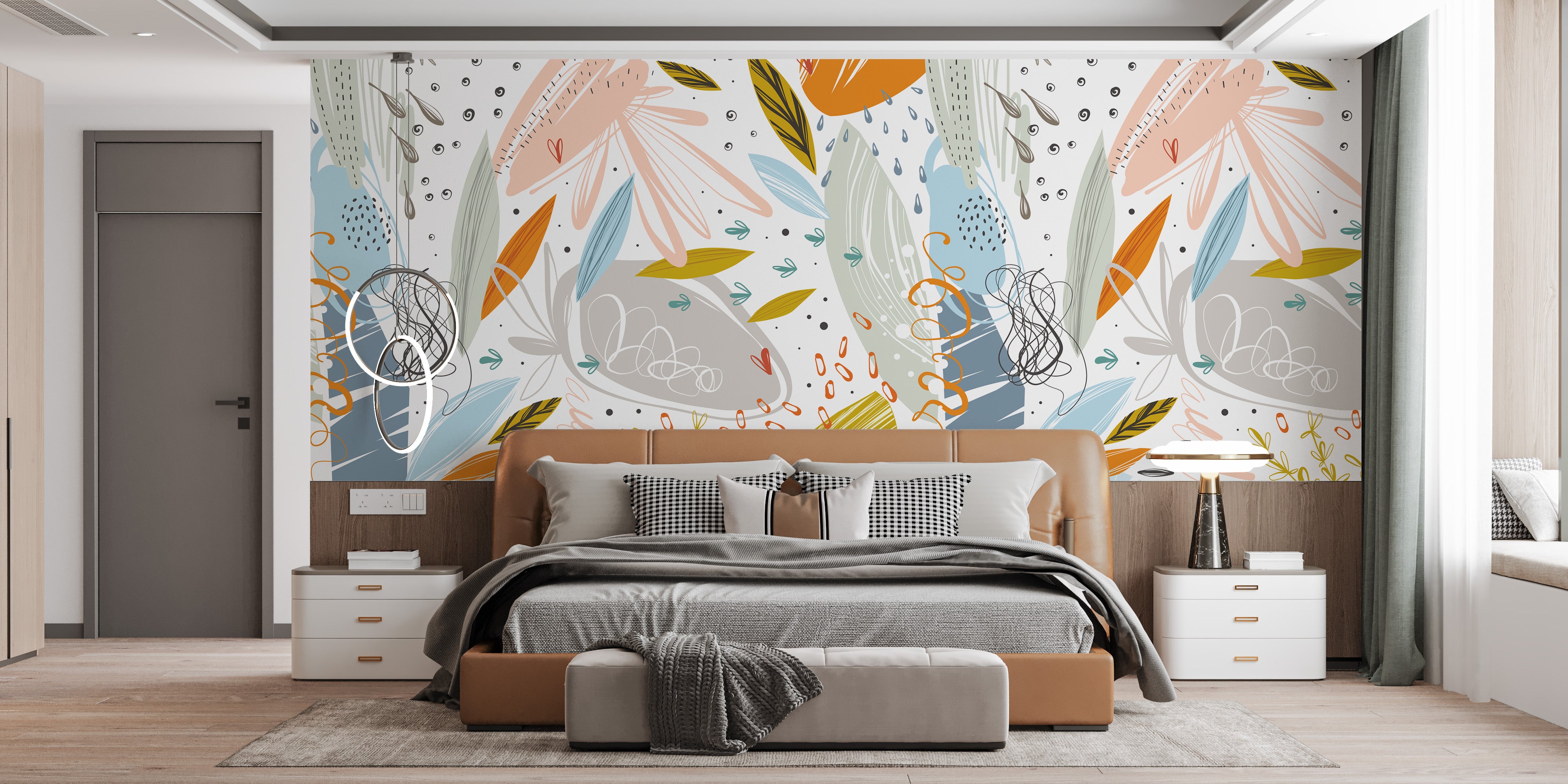 Leaf sketch wallpaper mural decor 