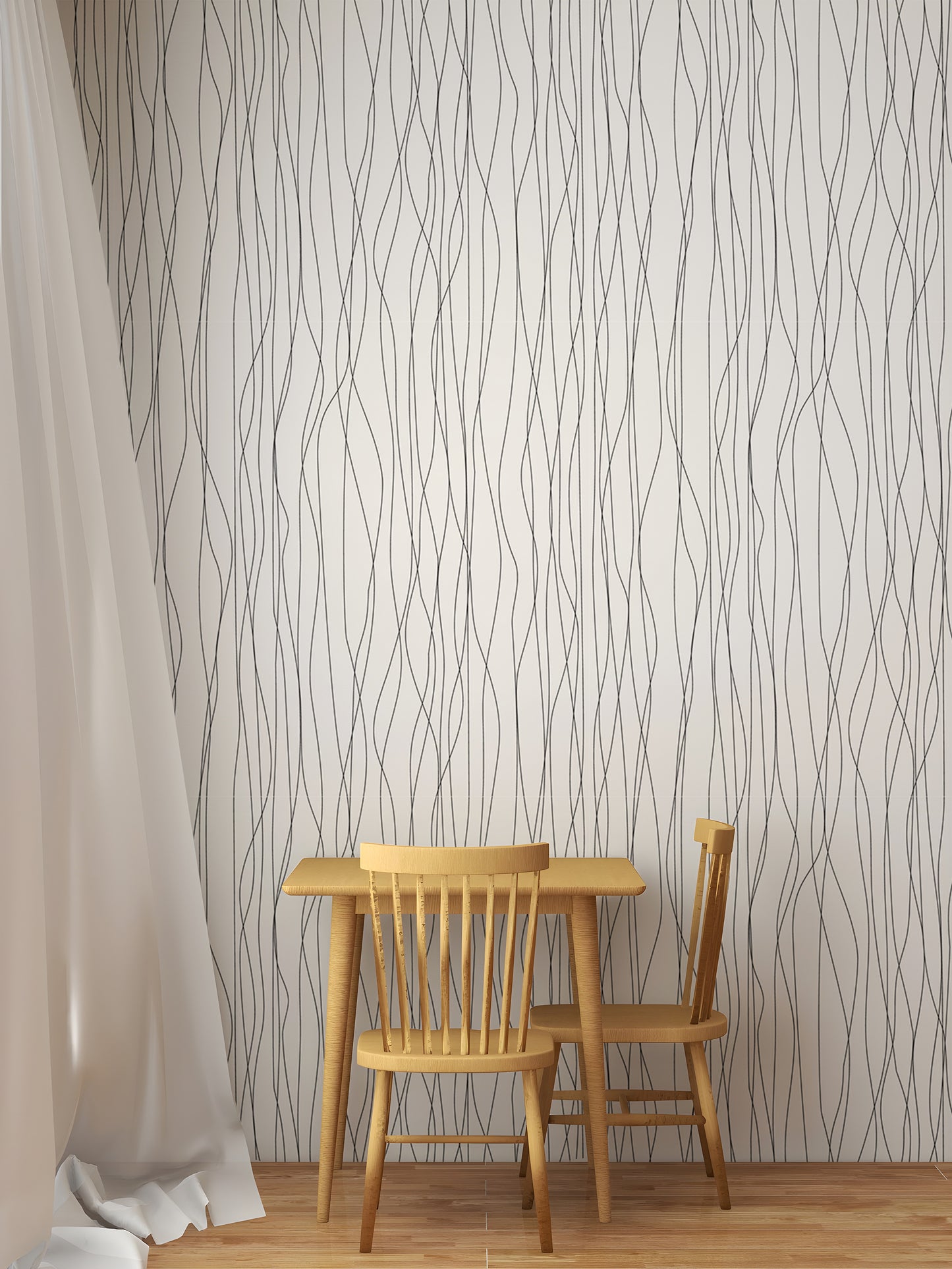 Seamless Black Lines and Curves Stripe Wallpaper