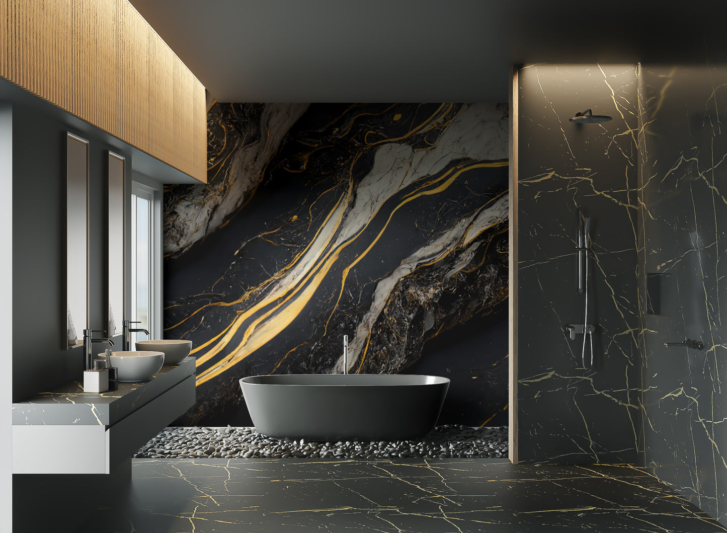 Golden Veined Marble Wall Mural