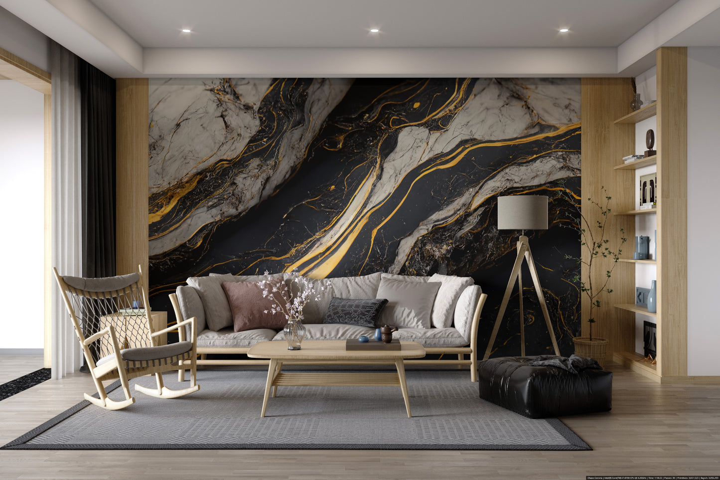 Golden Veined Marble Wall Mural