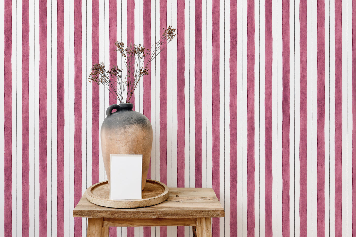 Pink and White Color Vertical Striped Wallpaper