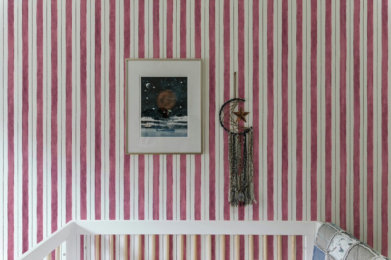 Pink and White Color Vertical Striped Wallpaper