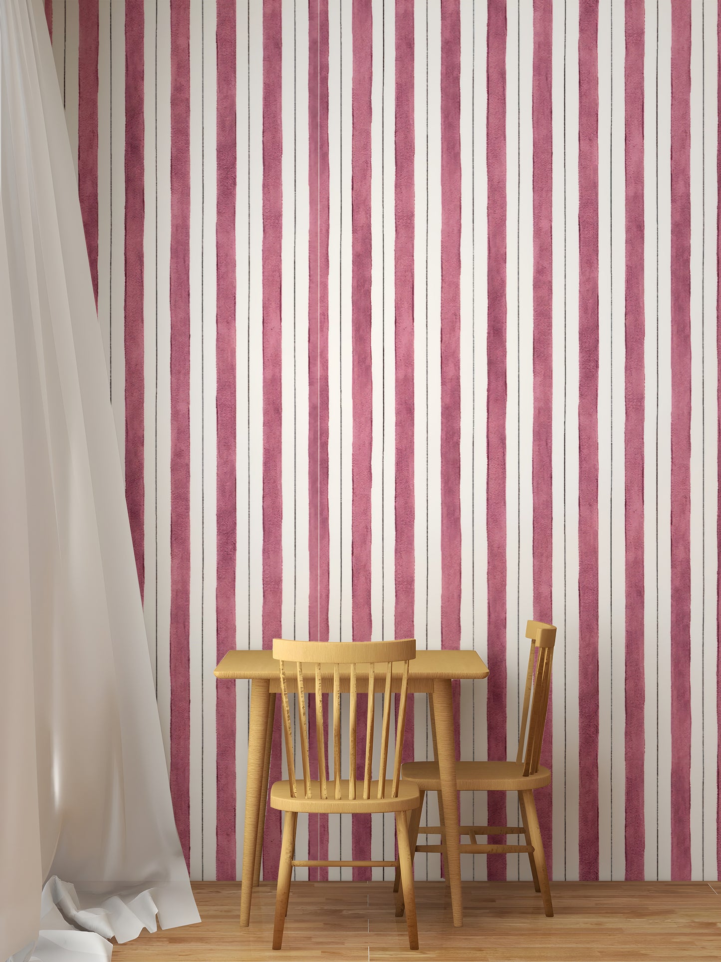 Pink and White Color Vertical Striped Wallpaper