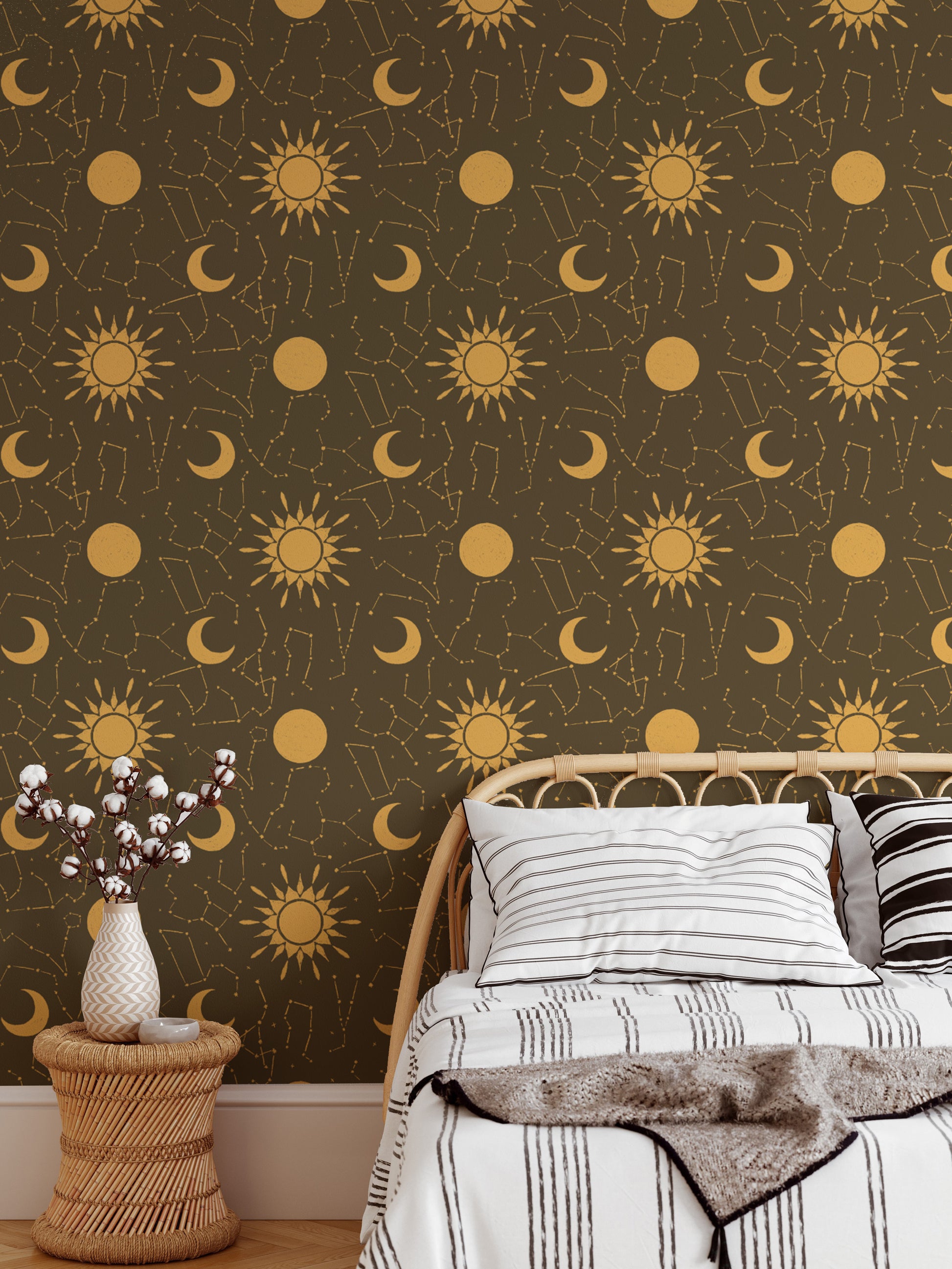 Astrology-themed wallpaper with intricate star patterns
