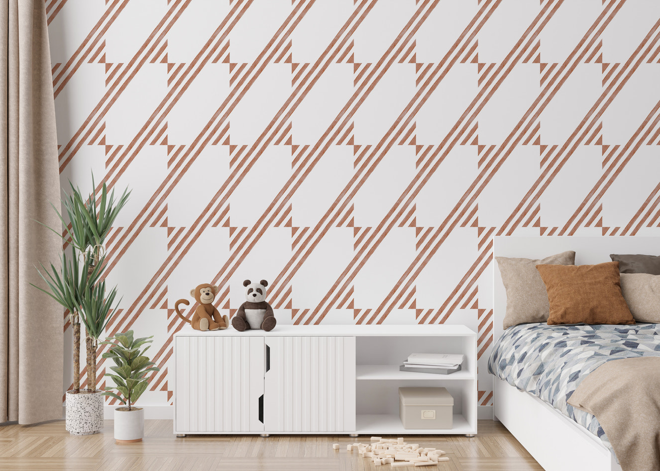 Brown Color Diagonal Stripe Wallpaper For Walls