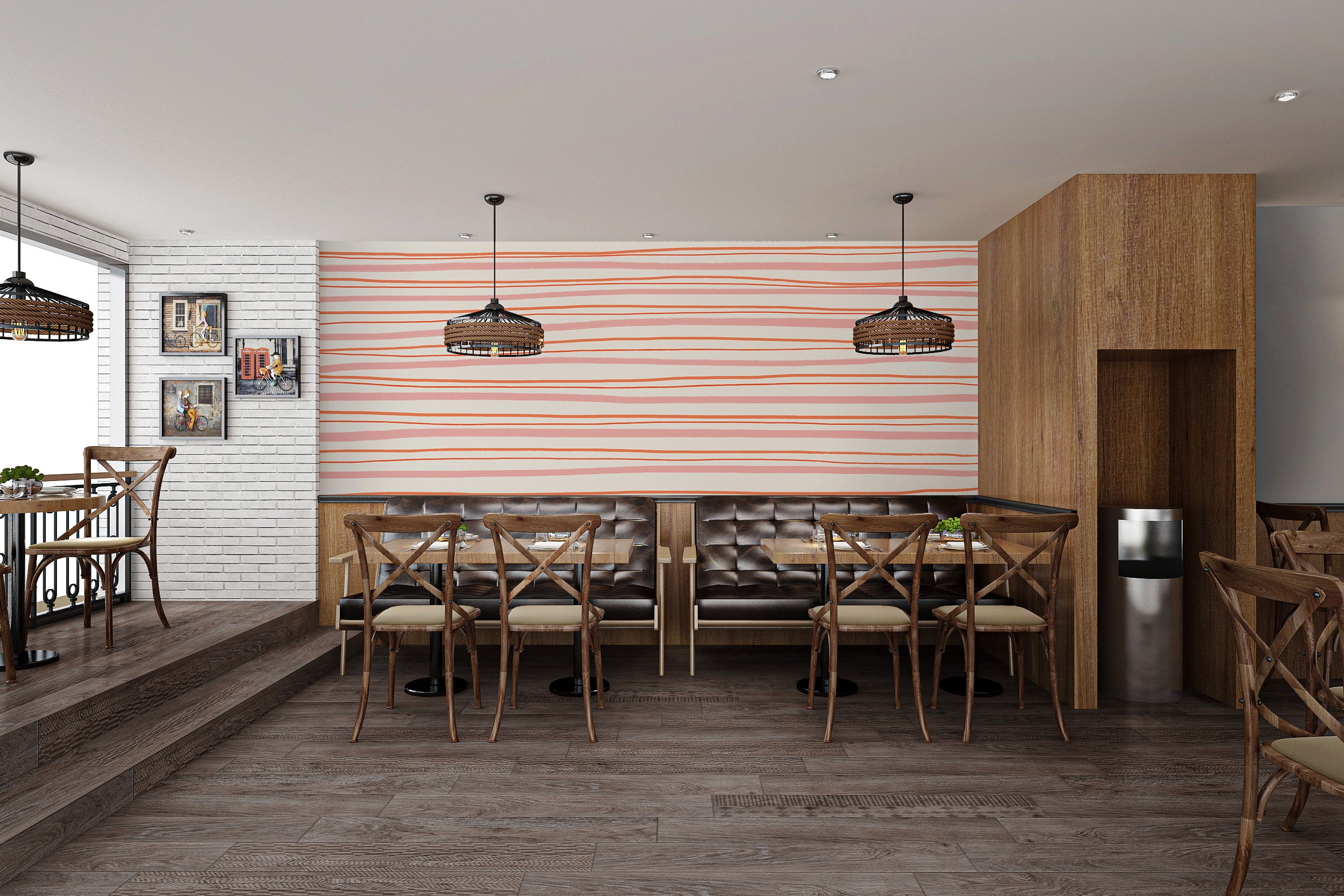 Retro-inspired hand-painted stripe mural
