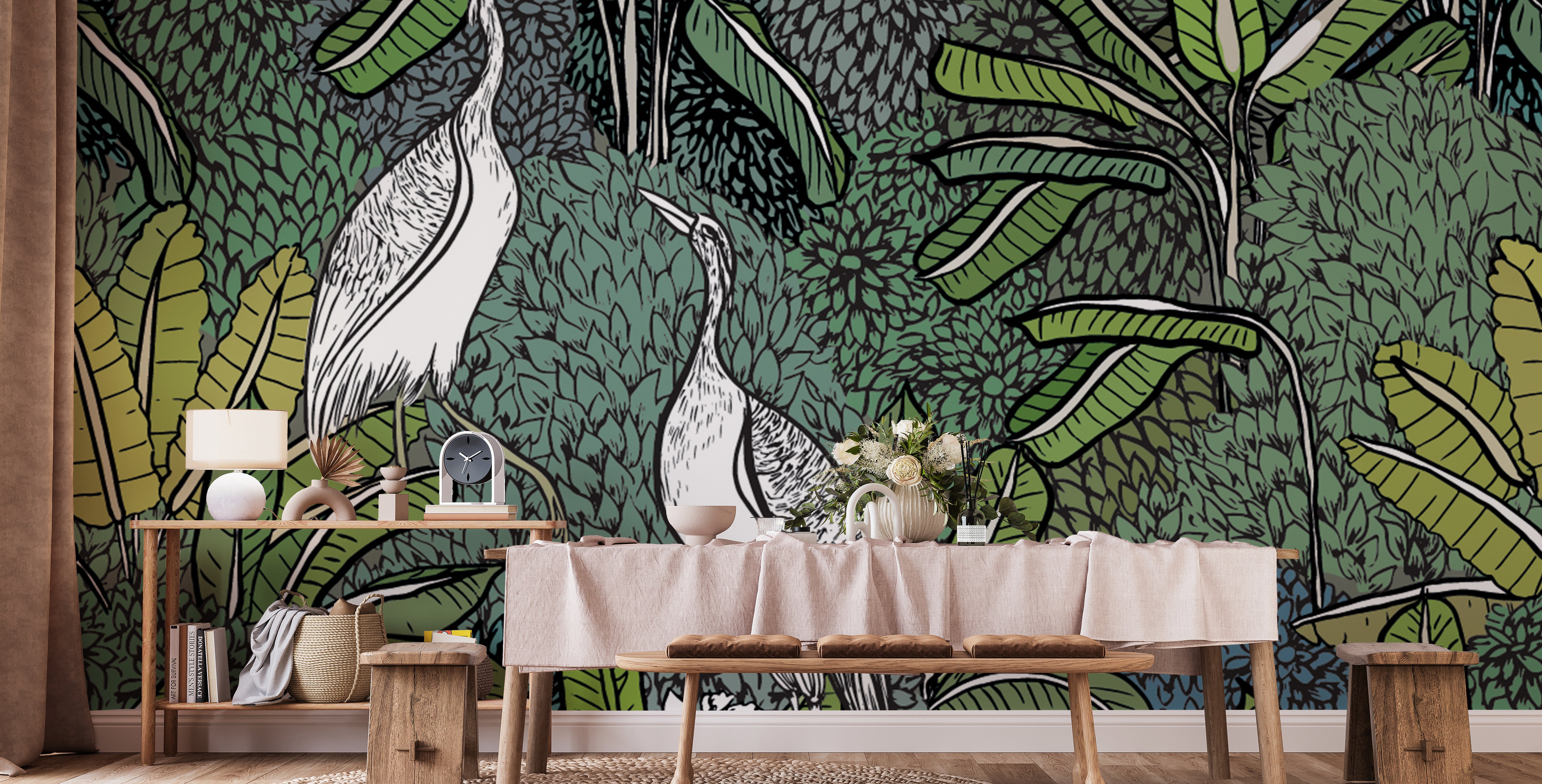 Nature-inspired tropical mural wallpaper art



