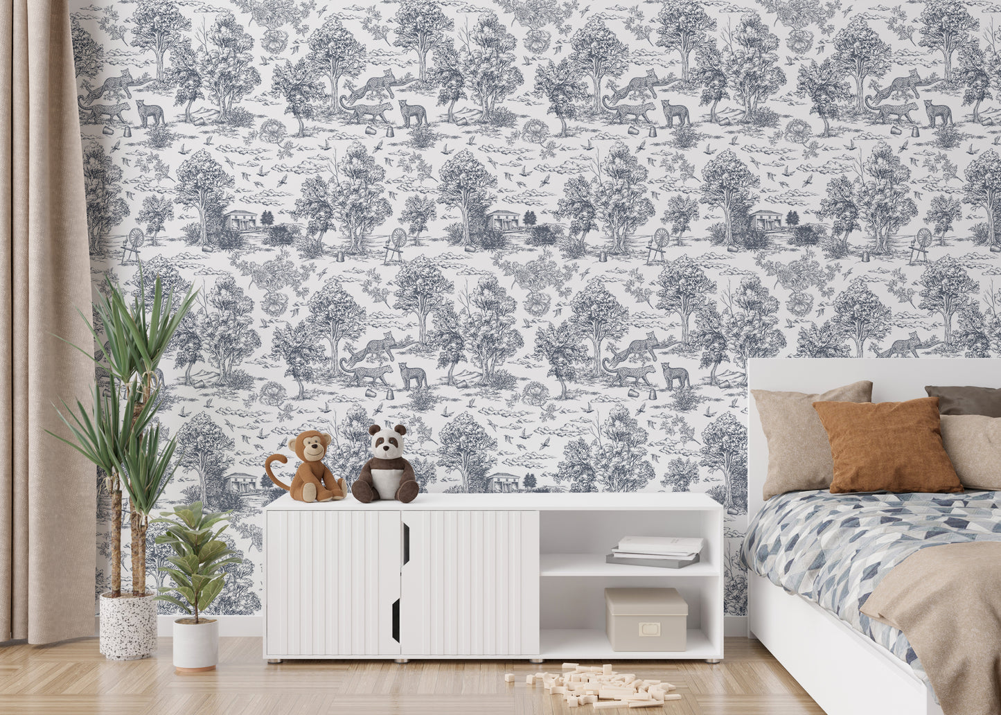 Vintage Trees and Leopard Pattern Wallpaper