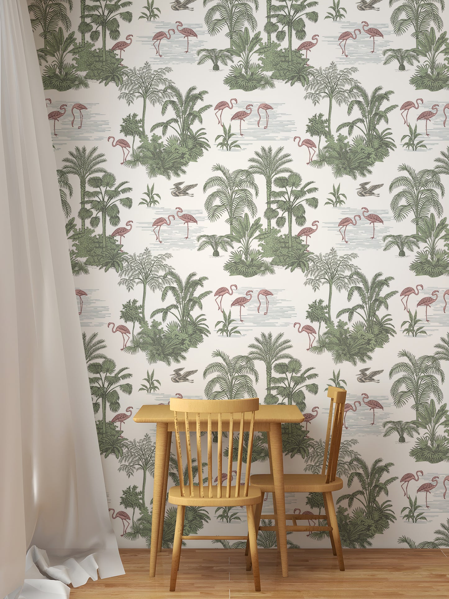 Tropical Palm Trees Flamingo Jungle Toile Wallpaper